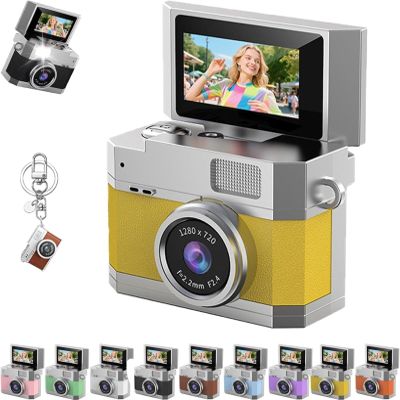 Thumb-Sized Flip Screen Mini Camera, Digital Retro CCD HD Portable Pocket Camera with 180 Flip Screen, Video Mode & Beauty Filters, Tiny Travel Vlog Keychain Cam for Beginners (1Pcs*H,with 36 Card)
