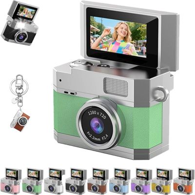 Thumb-Sized Flip Screen Mini Camera, Digital Retro CCD HD Portable Pocket Camera with 180 Flip Screen, Video Mode & Beauty Filters, Tiny Travel Vlog Keychain Cam for Beginners (1Pcs*C,with 64 Card)