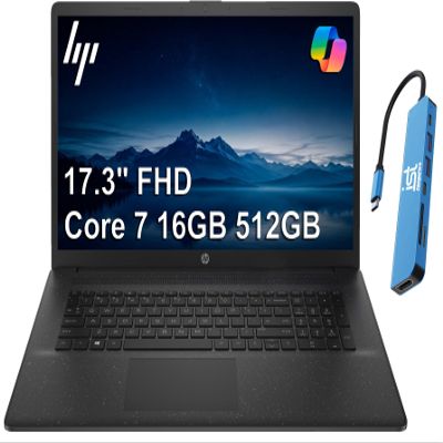 HP 17 Laptop, 17.3" FHD Anti-Glare, Intel Core 7 150U, 16GB RAM, 512GB SSD