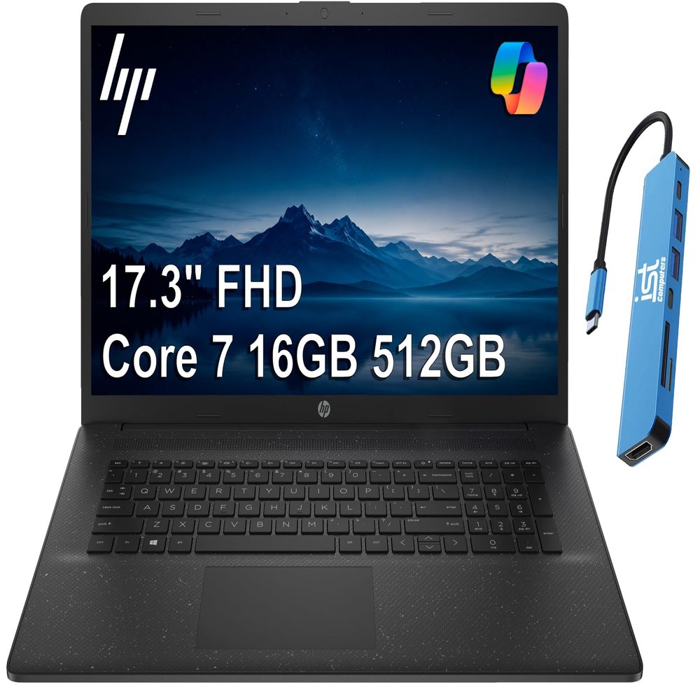 HP 17 Laptop, 17.3" FHD Anti-Glare, Intel Core 7 150U, 16GB RAM, 512GB SSD
