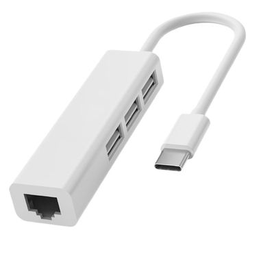 BOXUWFO 4 in 1 USB Type C to RJ45 LAN Network Card 4 Port USB2.0 Ethernet Card Hub Splitter Adapter 10GBit/s for PC Driver fr;/ee(SR9900 USB)