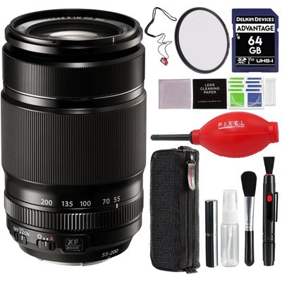 Fujifilm XF 55-200mm f/3.5-4.8 R LM OIS Lens (Black) with Advance Accessories and Travel Bundle | Fuji XF 55-200mm