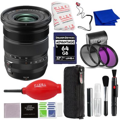 Fujifilm XF 10-24mm f/4 R OIS WR Lens (Black) with Advance Accessories and Travel Bundle | Fuji XF 10-24mm