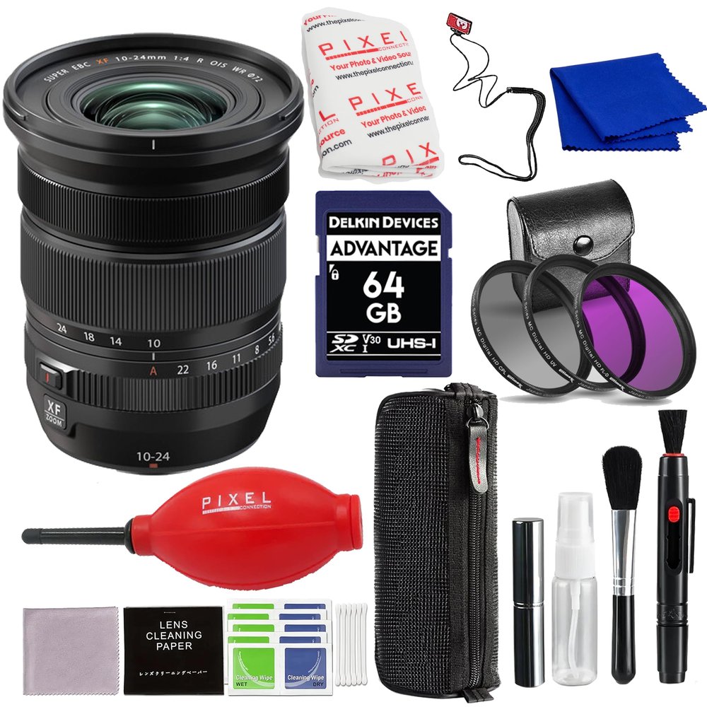 Fujifilm XF 10-24mm f/4 R OIS WR Lens (Black) with Advance Accessories and Travel Bundle | Fuji XF 10-24mm