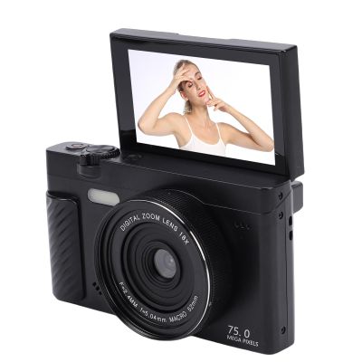 Fabater Digital Camera, 4K 75MP WiFi Mirrorless Camera with 3 Inch Flip Screen and 18X Zoom, Compact Travel Cameras for Travel Landscape Portrait Photography and Vlogging (Black)