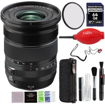 Fujifilm XF 10-24mm f/4 R OIS WR Lens (Black) with Advance Accessories and Travel Bundle | Fuji XF 10-24mm