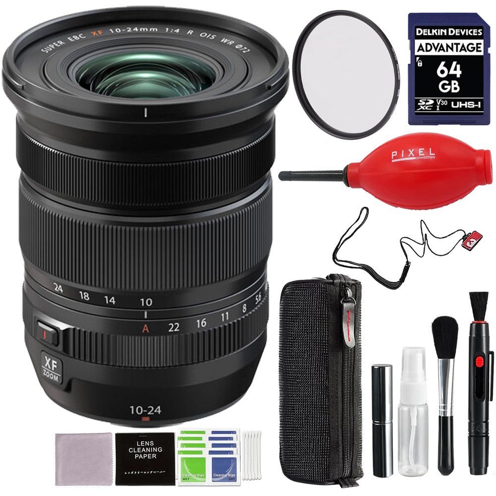 Fujifilm XF 10-24mm f/4 R OIS WR Lens (Black) with Advance Accessories and Travel Bundle | Fuji XF 10-24mm
