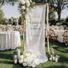 Custom Wedding Welcome Sign Banner, Personalized Wedding Backdrop With Names And Date, Rustic Elegant Linen Decoration For Ceremony, Reception, Outdoor, Beach, Garden, Photo Backdrop view 1