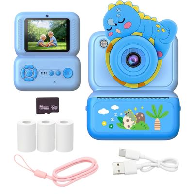 Kids Instant Print Camera, 2.4" HD Screen Instant Camera, Dual 3MP Kids Camera, 1080P Video, MP3 & Games, Includes Printing Paper & Lanyard, Gift for Boys & Girls (Blue-Black and White Printing)