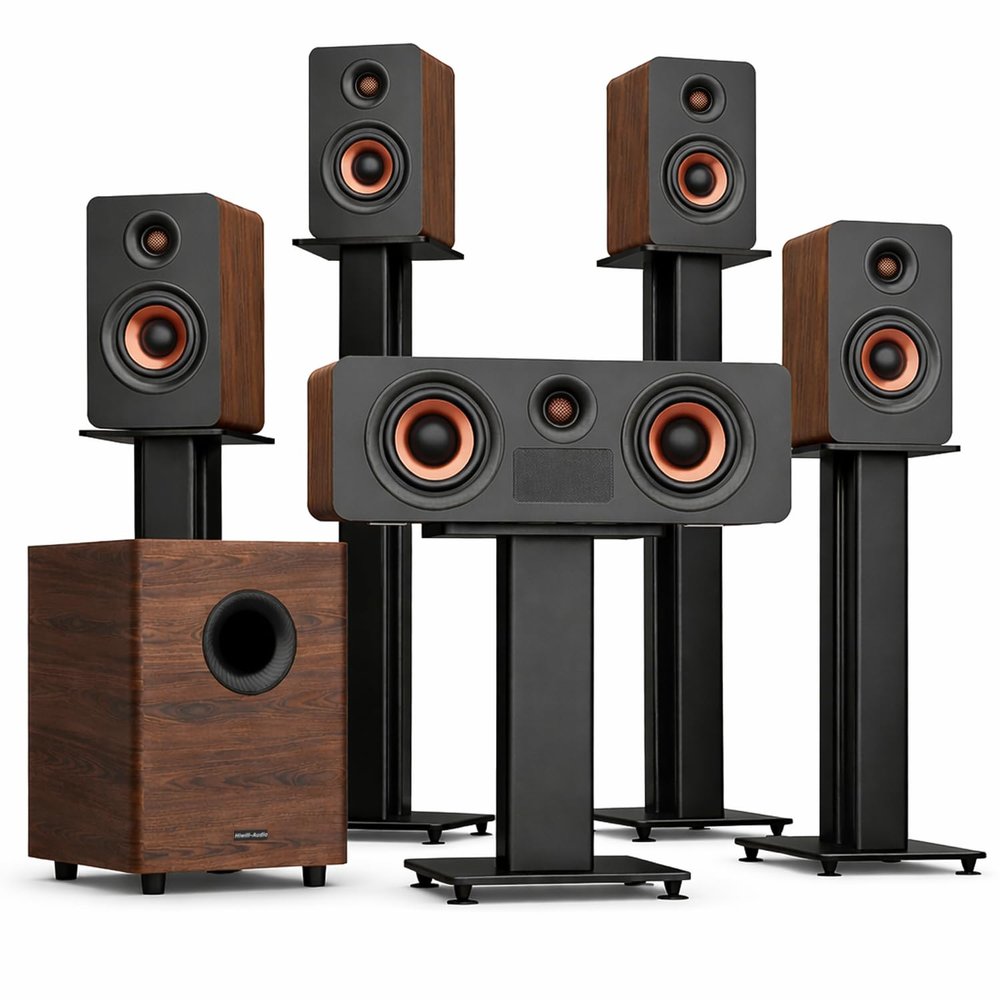 True 5.1.4 Hi-Fi Surround Sound System with Dolby Atmos, 900W Home Theater Sound Bar for Smart TV, Center Channel Speaker with 4 Surrounds, 25Hz Subwoofer, Hi-Fi Grade Crossover, Soundbar eARC, BT 5.4
