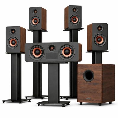Hiwill-Audio Flagship 5.1.4 Hi-Fi Surround Sound System with Dolby Atmos, Center Speaker with 4 Surrounds, 25 Hz Subwoofer, 900W Home Theater Sound Bar for Smart TV, HiFi-Grade Crossover, Color: Wood