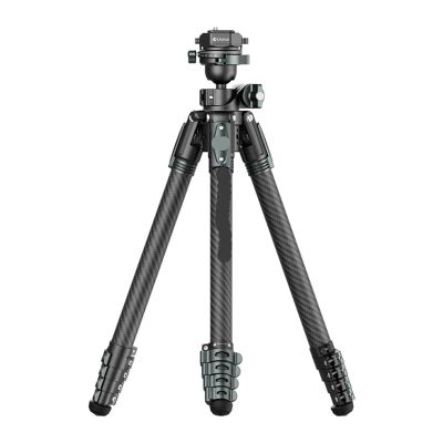 Compatible for Camera, Carbon Fiber Travel Tripod with Dual-Section Center Column for Low-Angle & Overhead Shots