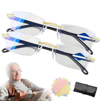 2026 Upgraded self adjusting glasses, Fashion Semi Rimless Glasses for Office, Auto Focus Glass Self (2pcs)