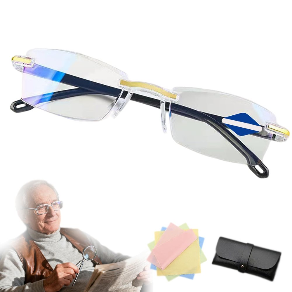 2026 Upgraded self adjusting glasses, Fashion Semi Rimless Glasses for Office, Auto Focus Glass Self (1pc)