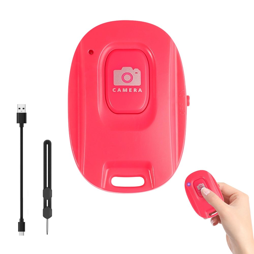 PXYCXJH New Bluetooth Camera Remote Shutter for iPhone and Android Smartphones,Rechargeable Wireless Phone Remote Control with Selfie Button, Charging Cable Included (Pink)