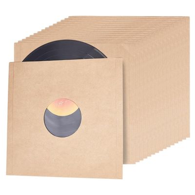 BENECREAT 16Pcs Brown Kraft Paper Vinyl Record Sleeves, 12 Inch Album Jackets with Inner Sleeves for Album Vinyl Records Collections Storage Decorations (110GSM)