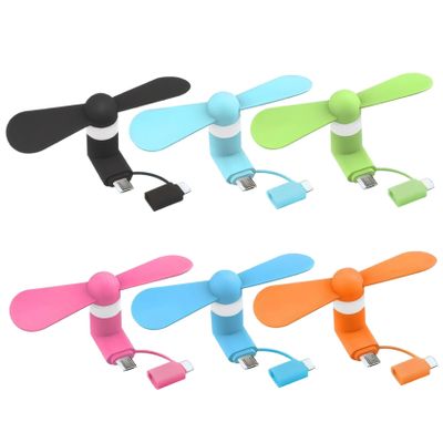 CNAFGBGG Phone Fan 6Pcs 2 in 1 Micro USB & Type-C Cell Phone Fan TPE Quiet Mini with Strong Motor Detachable 5V-1A Portable for Indoor Outdoor, Mixed Color