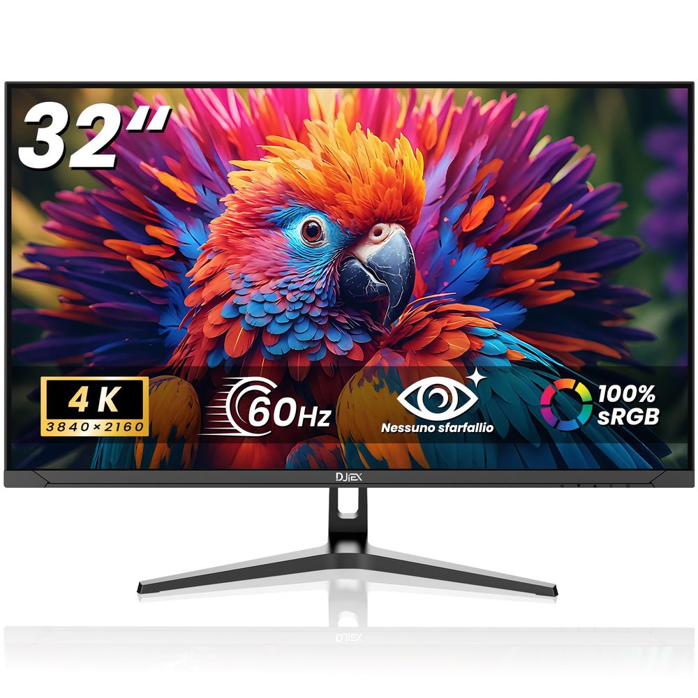 DJiEX 32 Inch 4K Computer Monitor, UHD 3840 * 2160P Ultra-Clear Screen, 60HZ, 3500:1 Contrast Ratio, 100% sRGB, FreeSync, Eyecare, IPS Panel, Compatible with Wall mounting, Ideal for Business, Office