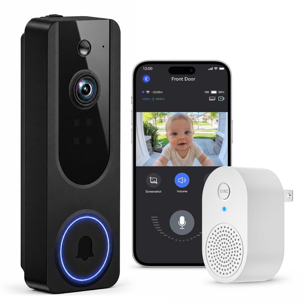 Hubposh Video Doorbell Camera with Receiver, Wireless 1080P Baby Monitor