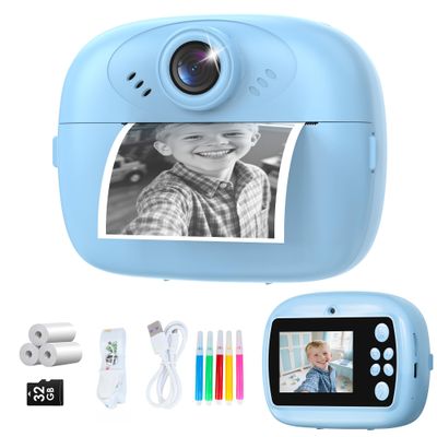 Kids Camera Instant Print, 1080P Digital Camera for Kids with 32GB SD Card, Toddler Boy Toys Birthday Festival Gifts for Boys Age 3-10, Portable Travel Toys for 3 4 5 6 7 8 9 10 Year Old Boys