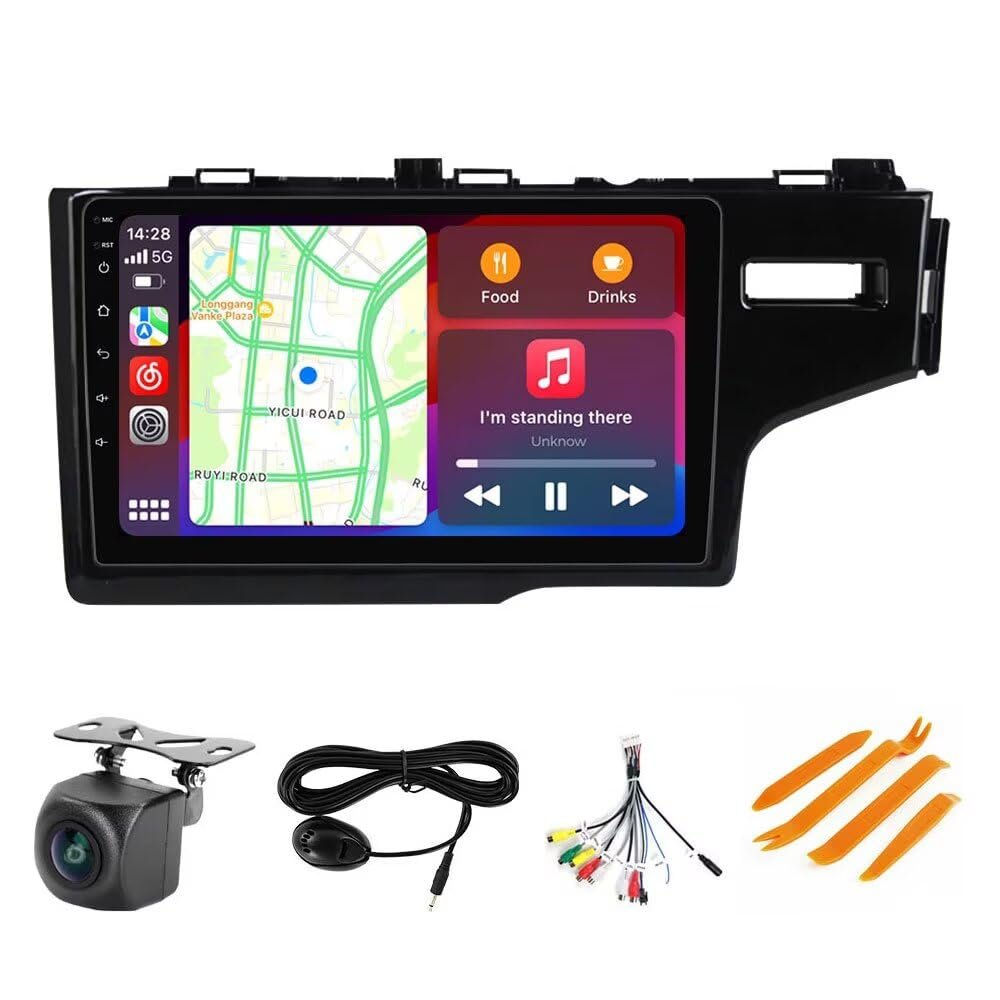 Stereo Radio for Honda Fit Jazz 2014-2018 RHD - Biorunn Wireless Car-Play Android Auto GPS Navigation - (4GB+64GB) Head Unit 9 Inch Blue-Tooth 5GWiFi Update Kit RDS FM DSP Camera