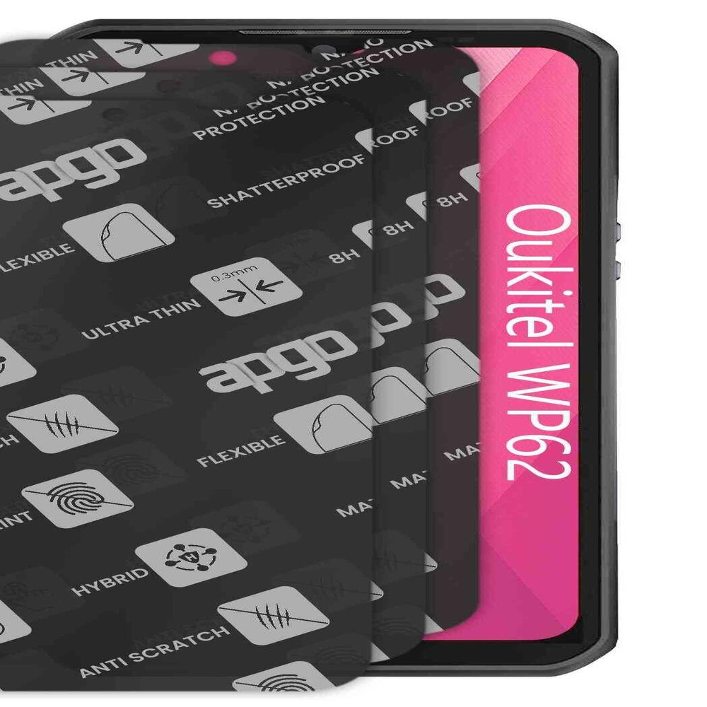 apgo 3x MATTE Hybrid protective glass compatible with Oukitel WP62, flexible nano glass, great replacement for tempered glass, scratch-resistant, full glue