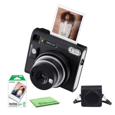 Fujifilm Instax Square SQ40 Instant Camera Vintage Black Bundle with Fuji Instax Film Value Pack (20 Exposures) + Carrying Case + Cleaning Cloth