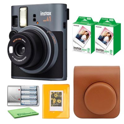 FujiFilm Instax Mini 41 Instant Camera Bundle with Fuji Instax-Instant-mini Film Value Pack (40 Sheets) + Photo Album  64 Pockets + Protective Case Brown + More