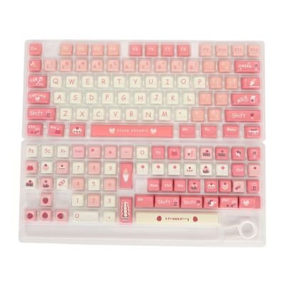 135 Keys PBT Keycaps Set, Mechanical Keyboard Keycaps, XDA Like Height Keycaps with Dye Sublimation, Universal Keycap Set for 61 87 96 98 104 108 Layouts, Cream Strawberry Theme