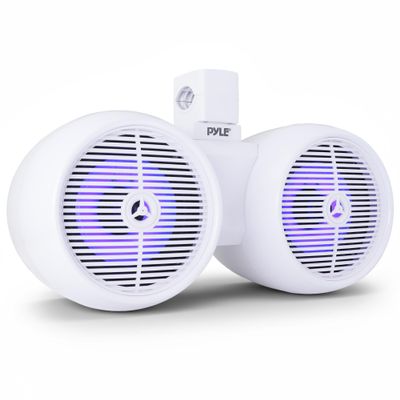 Pyle 8" Marine LED Wakeboard Speakers Dual 2-Way Water-Resistant Mini Box Speaker Pair with Woofer, Titanium Tweeter, ABS Construction & Mounting Bracket for Boat, ATV, UTV & Roll-Cage Bars
