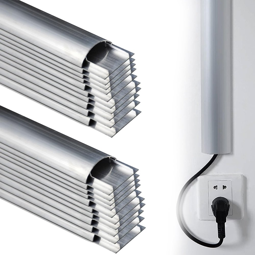 20 30 Pieces Outdoor Metal Cord Cover, Self-Adhesive Aluminum Alloy Raceway for Driveway, Silver Decorative Invisible Trough for Building Electrical Wiring(20 PCS,L x Outer Width 79IN x 2.2IN)