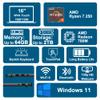 Dell 16 Business Laptop 16" WUXGA Touchscreen AMD 8-core Ryzen 7 250 32GB DDR5 2TB SSD Backlit ExpressCharge WiFi6 for Creator Designer Business Professional Win11 view 3