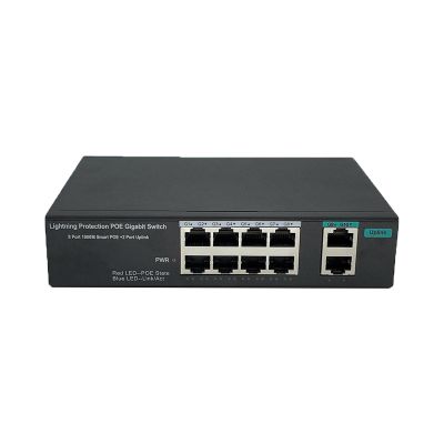 8 Port PoE+ Switch (1000Mbps) + 2 Gigabit Uplinks, 96W Power Budget, IEEE802.3af/at, Extend Function, Fanless Metal Unmanaged Plug and Play (Desktop/Wall Mount)