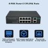 8 Port PoE+ Switch (1000Mbps) + 2 Gigabit Uplinks, 96W Power Budget, IEEE802.3af/at, Extend Function, Fanless Metal Unmanaged Plug and Play (Desktop/Wall Mount) view 2