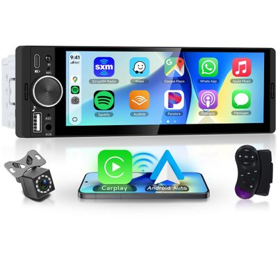 Car Stereo Single Din Wireless Carplay 1 Din Touch Screen Android Auto, Rimoody 6.28 inch Car Radio with Bluetooth 5.2 Mirror Link FM/EQ USB/AUX/TF/SWC Car Audio Receiver with Backup Camera
