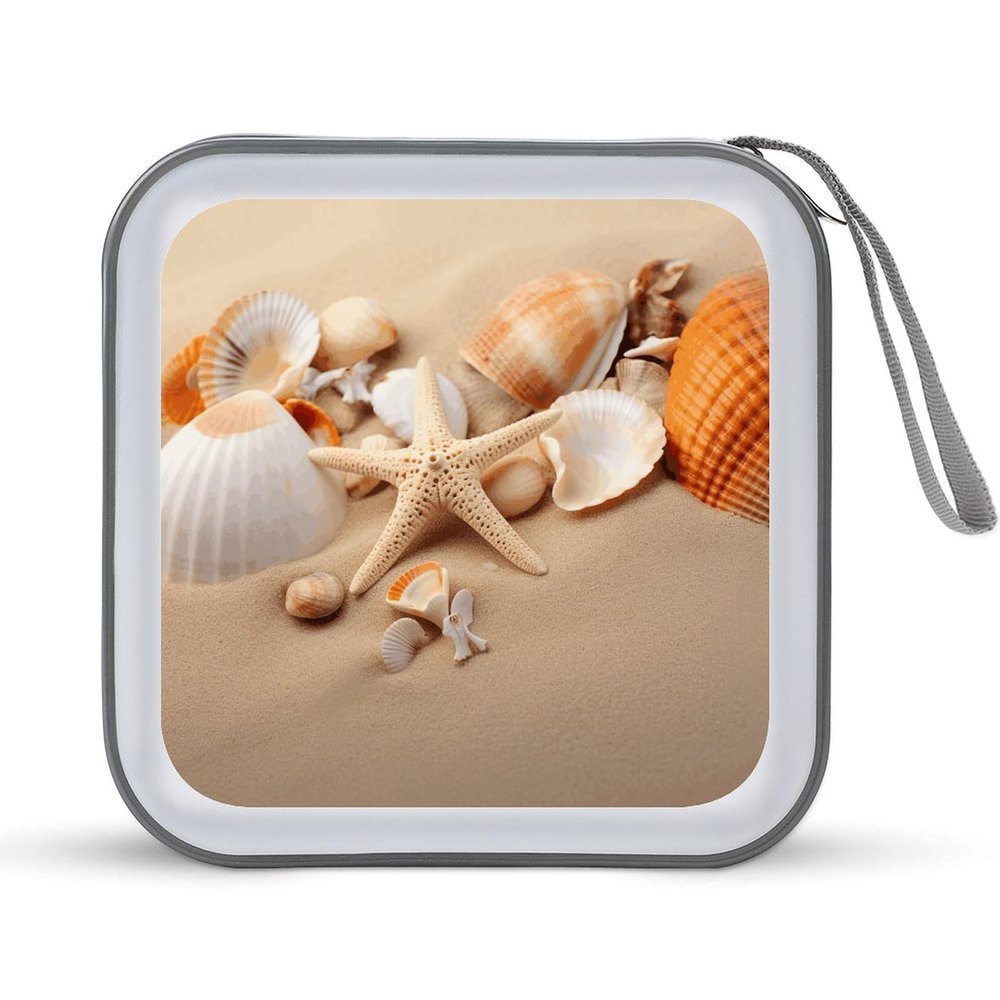 FekiLoot Seashells Starfish on The Sand CD Case,Hard Plastic CD Storage,Portable DVD Wallet,Portable DVD, Holder VCD Organizer Wallet,Protective VCD Storage