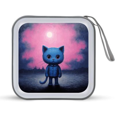 FekiLoot Dark Blue Cat CD Case,Hard Plastic CD Storage,Portable DVD Wallet,Portable DVD, Holder VCD Organizer Wallet,Protective VCD Storage