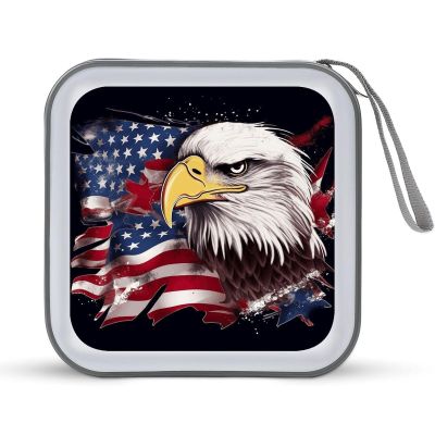 FekiLoot America US Flag Bald Eagle CD Case,Hard Plastic CD Storage,Portable DVD Wallet,Portable DVD, Holder VCD Organizer Wallet,Protective VCD Storage