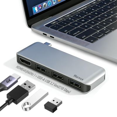 USB C Hub 10Gbps, 4-in-1 USB 3.2 Gen 2 Hub with 4K@60Hz HDMI, 3 USB-A Ports Multiport Adapter, Wireless Direct Plug USB C Dock Compatible with MacBook Pro/Air M1 M2 M3, iPad Pro, Windows