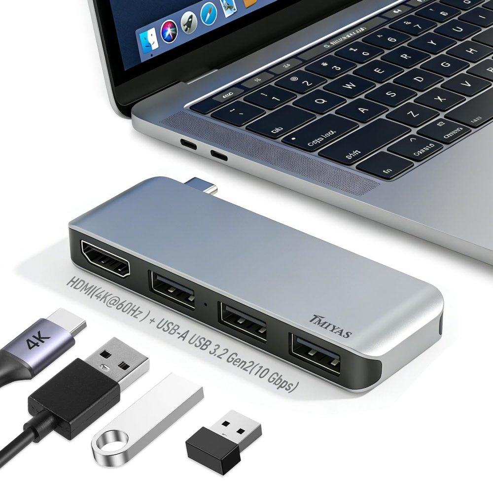 USB C Hub 10Gbps, 4-in-1 USB 3.2 Gen 2 Hub with 4K@60Hz HDMI, 3 USB-A Ports Multiport Adapter, Wireless Direct Plug USB C Dock Compatible with MacBook Pro/Air M1 M2 M3, iPad Pro, Windows