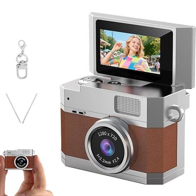 Thumb-Sized Flip Screen Mini Camera, Retro CCD Portable and High-Definition Mini Digital Camera, Tiny Pocket Camcorder with 180 Flip, for Home/Office/Travel/Daily (Brown,with 64GB Card)