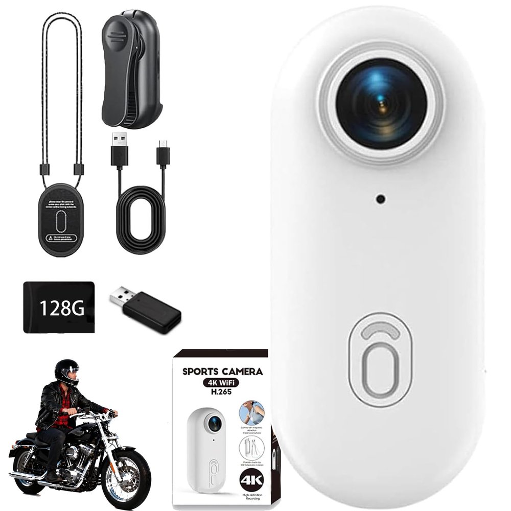 POV 4K Capture Pro, POV Camera Pro with 128GB Card, 170 Wide Angle, WiFi, 30M Waterproof Underwater Camera, Hands-Free Video Recorder for Vlogging, Travel, Bike, Pet (Beginner White,128G)