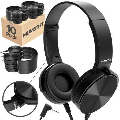 Classroom Headphones Bulk 10 Pack,Durable Wired Classroom Headphones for Students,On Ear Comfy Swivel Earphones for School,Library,Children's Online learning,HQ Stereo Sound 3.5mm Jack (Black YS004)