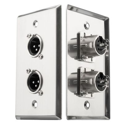 Lonlonty Dual XLR Wall Plate Male 2 PCS,Dual XLR Plugs and Plates Audio Speakers Stainless Steel Wall Plate
