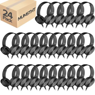 Bulk Headphones for Classroom 24 Pack,Durable Wired Classroom Headphones for Students,On Ear Comfy Swivel Earphones for School,Library,Kids Online learning,HQ Stereo Sound 3.5mm Jack (Black YS004)