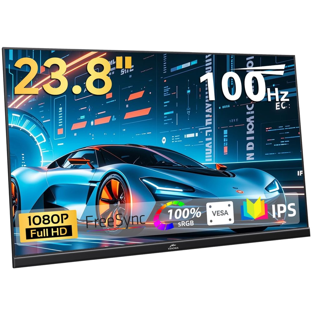 Kenowa 23.8" Large Portable Monitor 100Hz IPS FHD 1080P Freesync USB-C HDMI Gaming Monitor, External Display Dual Speakers Adjustable Stand for PC,Laptop,Mac,Phone,Game Consoles