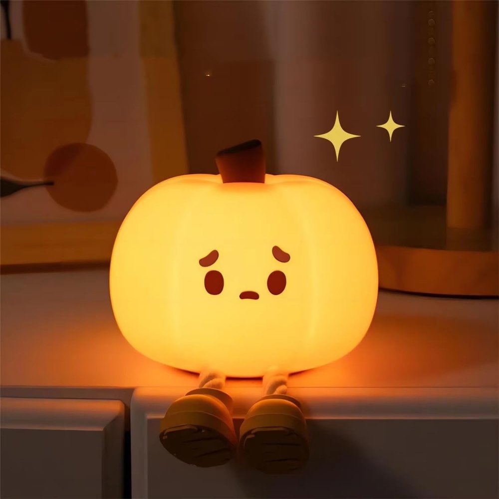 Cute Pumpkin LED Night Light, 3 Level Dimmable Nursery Nightlight, Silicone Soft Light Lamp Gift, Rechargeable Bedroom Touch Lamp for Breastfeeding, Kids, Girl, Boy, Halloween Decor (Pumpkin Shape)