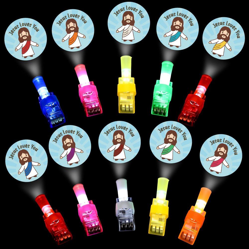Tuanse 50 Pcs Jesus Loves You Finger Lights Bulk, Glow in The Dark Christian Party Favors for Kids, Summer VBS Vacation Bible School Supplies, Sunday School and Baptism Gifts