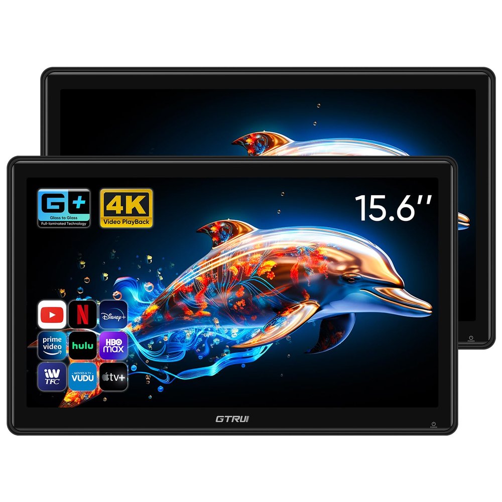 15.6 inch 4K Android 14.0 Car TV Headrest Monitor for Cars Back seat Rear Entertainment System, Support Phone Wireless Mirror Link Touch Screen,with WiFi/Bluetooth/HDMI/USB/Video Player (2 Sets)