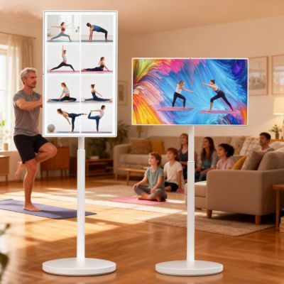ddingsmafosee 2026 Upgraded Portable Smart TV with Touchscreen Monitor - Mobile Display on 5-Wheel Stand, 360 Rotation Smart Entertainment Hub for Home & Office 32in8+128g
